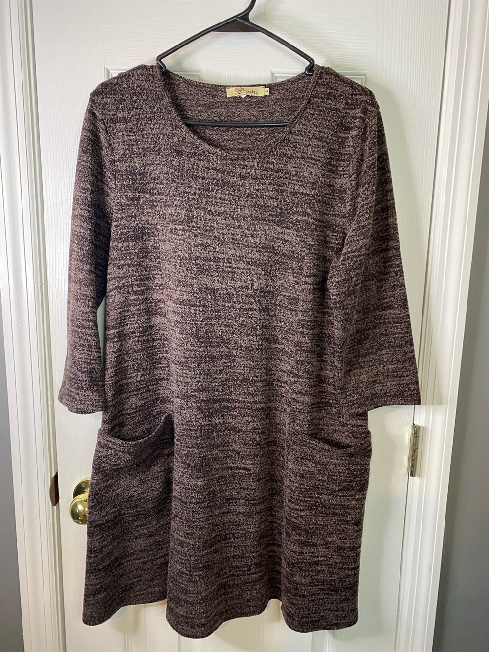 Aryeh Marled Brown Long Sleeve Pocket Knit Dress Size Large.